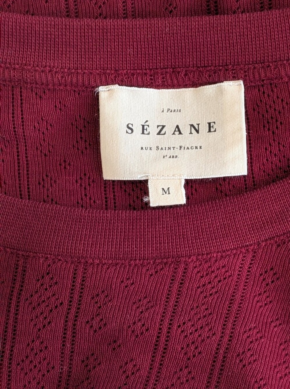 Sezane Camille Top Burgundy Pointelle Size M - Picture 4 of 5
